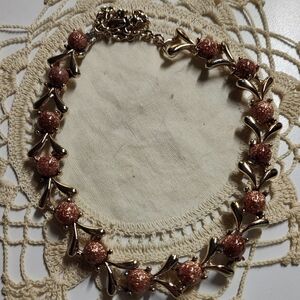 Gold-Tone Necklace with Rose Gold Sparkle Beads